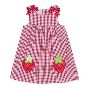 NWT Rare Editions 2PC Baby Girl Gingham Strawberry Dress & Diaper Cover Size 24M